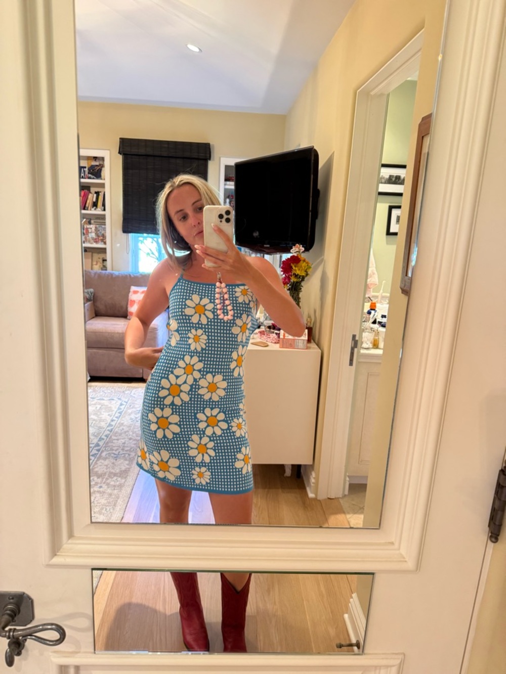 Zara Blue Daisy Knit Mini Dress - Picture 5 of 5